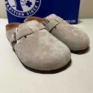 New Birkenstock Boston Suede Leather Clogs Sandals Soft Footbed Gray